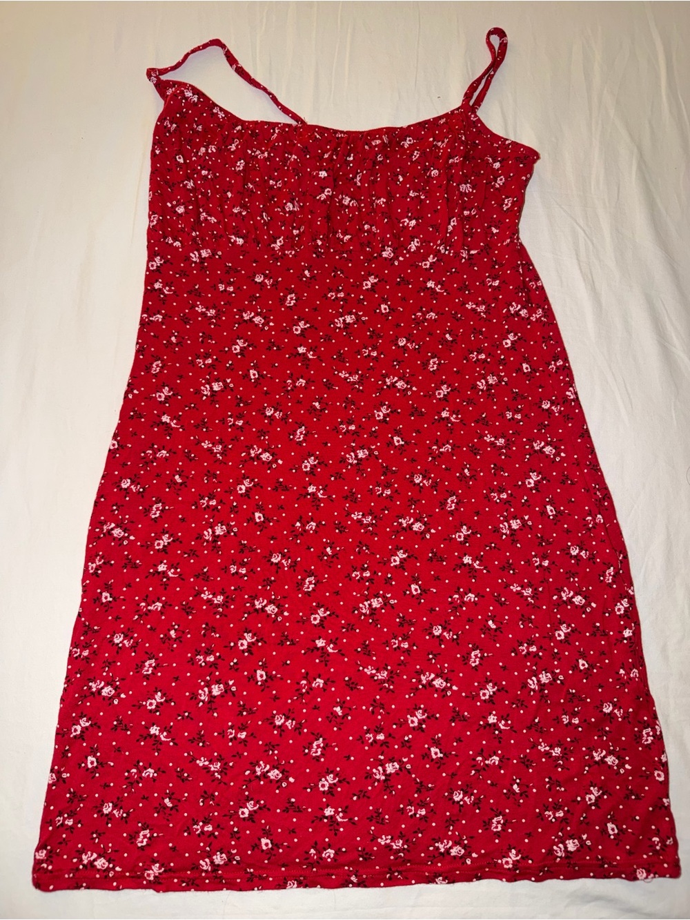 Red Floral Spaghetti-Strap Mini Dress